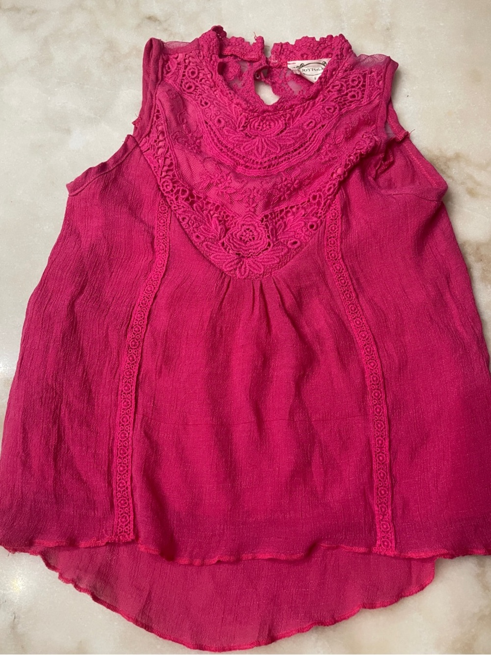 Joyfolie Crochet Lace Yoke Sleeveless Tank - Hot Pink